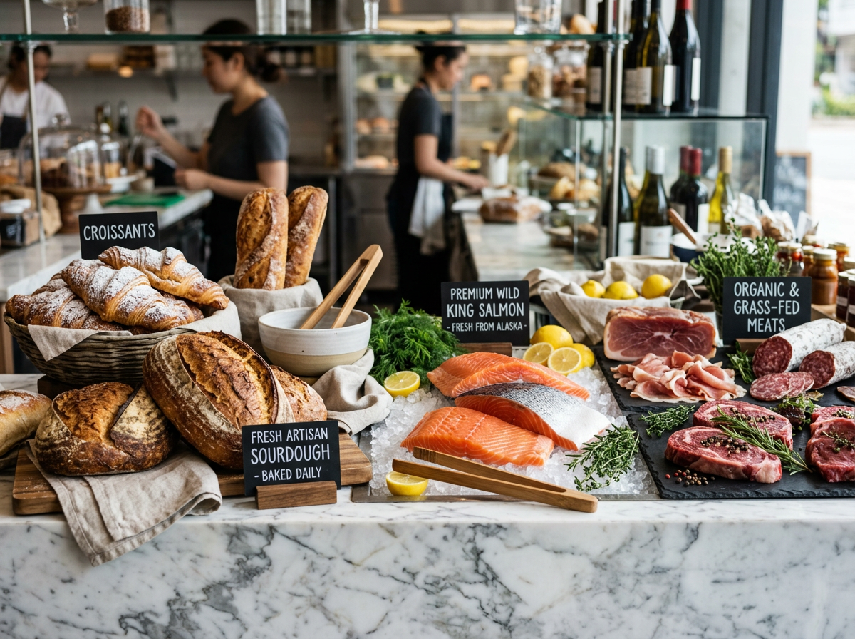 Artisan bread loaves and fresh pastries
