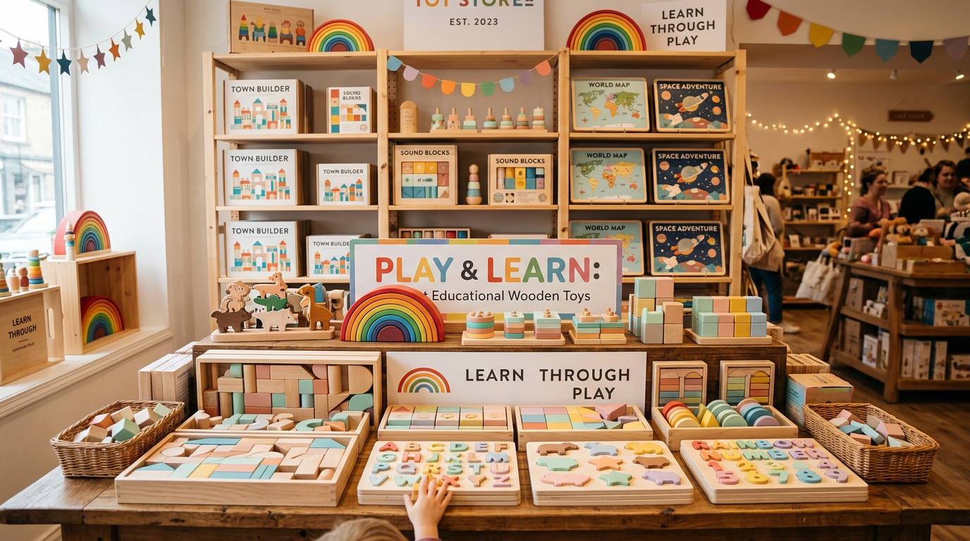 Playful educational toys display in modern studio